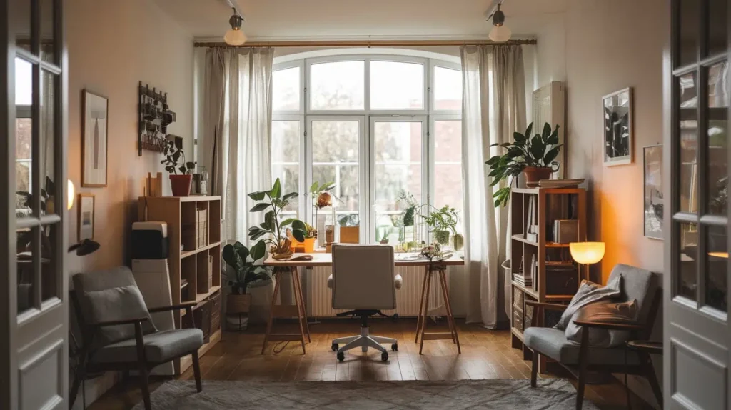 cozy home office with natural light